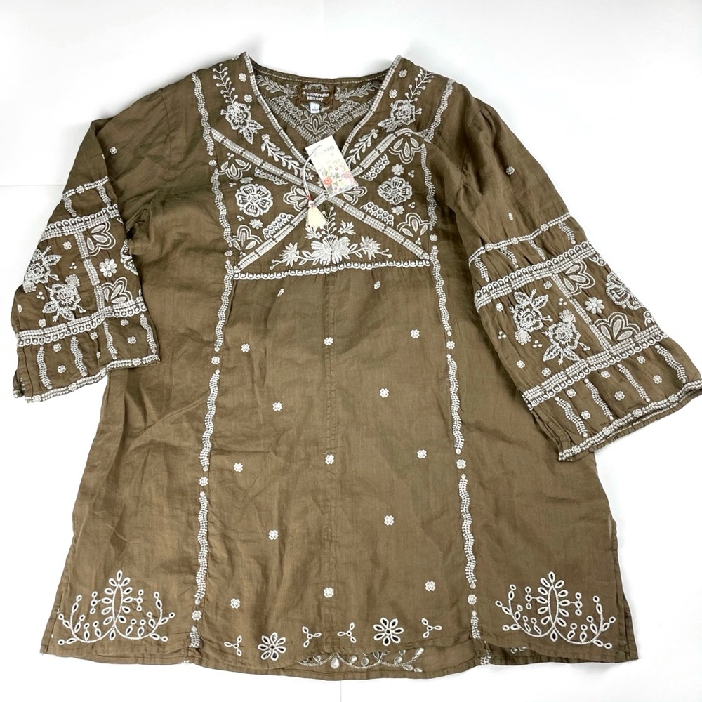 Johnny Was Alberte V-Neck Toledo Tunic Top Brown L